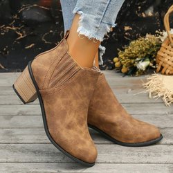 Damen Runway Stiefeletten Echtleder Gummi Mittlerer Absatz Chelsea Wildleder Spitzschuh Damenschuhe 38 khaki