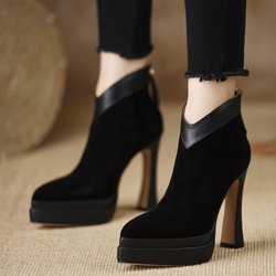 Fashion Elegant Women Ankle Boots Suede High Heels Shoes Sexy Fashion New Chunky Shoes Designer 2025 Winter Fashion Boots Woman Pumps 36
