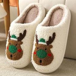 Weihnachts-Elch Baumwollpantoffeln für Damen Herren Winter Niedlich Cartoon Zuhause Rutschfest Paar Boden-Slipper Indoor Plüschschuhe 40-41 grün