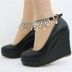 Mode Plateau Wedges Pumps Schuhe für Damen Frühling Wedges Heels Damen Hochzeitsschuhe High Heels 39 schwarz