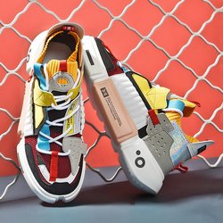 2024Men Schuhe High Gang Paar Sneakers Flache Schnürschuhe Koreanische Papa Schuhe Trend Spleißen Atmungsaktive Mesh Vulkanisierte Schuhe 36 bunt