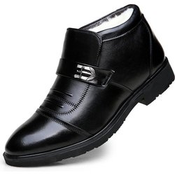 Herren Lederschuhe Niedriger Absatz Kunstleder Weiches Plüsch Warm Spitz Zehen Flache Slip-on Business Schuhe Stiefeletten 38 schwarz