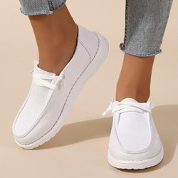 Schnür-Loafer-Schuhe für Damen, lässige, leichte Slip-On-Schuhe aus Segeltuch, Outdoor-Schuhe für Damen 42 weiß