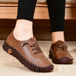 2024 neue Frühjahr Casual Frauen Schuhe Plattform Loafers Lace Up Leder Wohnungen Slip-On Mom Schuh 39 braun