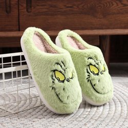 Grinch Lustige Hausschuhe Winter Baumwollschuhe Leichte Rutschfeste Hausschuhe Innen Außen Hausschuhe Niedliche Weihnachten Hauspantoffeln 40-41 grün