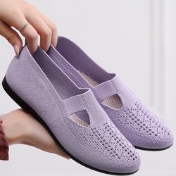 Sommer fliegende gewebte atmungsaktive Damenschuhe Mode Mutterschuhe leichte Damenschuhe mit weichen Sohlen 41 violett