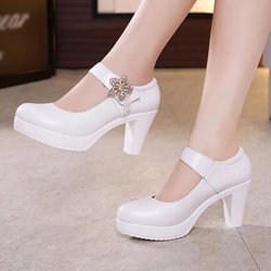 32-43 frauen Frühling Sommer Große Größe Schuhe mit hohen absätzen Damen Einfarbig Dicke High Heels Plattform Party PU Schuhe 32 weiß