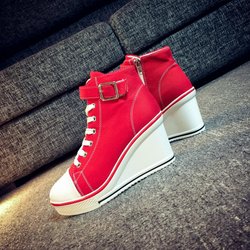 Damen Casual Sport Outdoor Büro Schuhe Plattform Freizeitschuhe Keilschuhe High Top Sneakers 36 rot