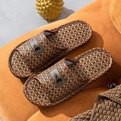 Damensandalen und Hausschuhe Sommerstroh Bambus und Rattan Paare Haushalt Innen rutschfeste weiche Unterseite Herren Leinen Hausschuhe 36-37