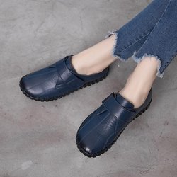 Frühling Damen Echtes Leder Handgemachte Schuhe Frauen Haken & Schleife Flache Schuhe Frauen 2021 Herbst Weiche Slipper Wohnungen 37 blau