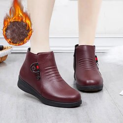 Damen Lederschuhe Winter Verdickte Flache Rutschfeste Mutter Baumwollschuhe Schneestiefel Plus Samt Kurze Stiefel 40 rot