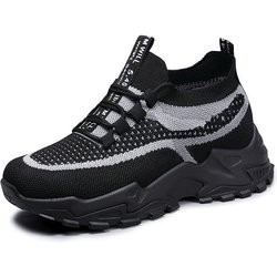 Große atmungsaktive Mesh-Plateau-Sneakers für Damen, lässige Schnürschuhe für draußen, bequeme Low-Top-Sneaker 37 schwarz