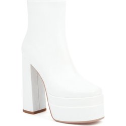 Damen High Heel Kurze Stiefel Mode Wasserdicht Plateau Dicker Absatz Kurze Stiefel Herbst und Winter Neu Große Größe Damenstiefel 43 weiß