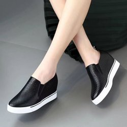 Leder Weiß Bequeme Höhe Keile Schuhe Frau Mode Plattform Turnschuhe Frauen Casual High Heels Schuhe Frauen Frühling Herbst 36 schwarz