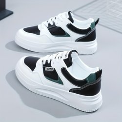 Bestellen Sie Freizeit- und modische Damen-Sneakers mit Buchstaben-Patch und Farbblock-Skateschuhen, niedrige Schnürschuhe, eine Nummer größer 40 schwarz