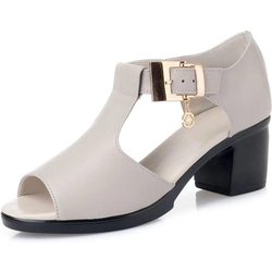 Schwarze Stiefel aus hohlem Leder, Peep-Toe-Sandalen für Damen, dicker Absatz, Römerschuhe, mittelhoher Absatz, High Heels, bequem, schlicht, Frühling/Sommer 41 hellgrau