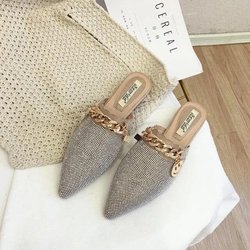 Damen-Pantoletten, Luxus-Wohnungen, modische Slipper, Designer-Schuhe, Sommer-Hausschuhe, spitze Zehen, Slides, Slip-on-Hochzeit, lässige Damen-Sandalen 38 khaki