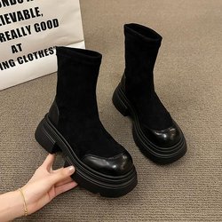 Winter Frau Wildleder Stiefeletten Mode Seitliche Reißverschlüsse Damen Elegante Plattform Dicken Boden Kurze Stiefel Schuhe Schwarz frauen Boote 40 schwarz