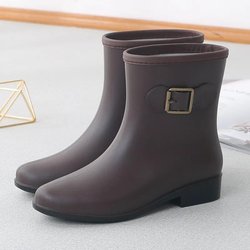 Schuh Damen Wasserschuhe Kurze Gummistiefel Anti-Rutsch Flache Kunststoff Wasserstiefel Für Erwachsene Schleife Einfarbig Gummistiefel 36 braun