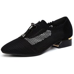 Damen Leder Mesh Schuhe Verdickter Absatz Spitz Zehen Sandalen Atmungsaktiv Bequem Niedriger Absatz Absorbent Schuh Fußbekleidung 40 schwarz