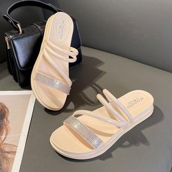 Strandschuhe mit dicker Sohle und Keilabsatz, rutschfeste Hausschuhe mit doppeltem Verwendungszweck, Damen, Sommer, Outdoor-Kleidung, modische Sandalen 40 apricot