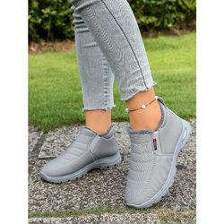 Damen Einfarbige Flauschige Stiefel, Dicksohlige Weichsohlige Winter Warme Futterstiefel, Rutschfeste Warme Kurze Stiefel 39 grau