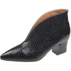 Stiefeletten aus Lackleder mit spitzer Spitze und V-Ausschnitt, Stiletto-Absatz für Damen, neue Martin-Stiefel aus Schlangenleder für Herbst und Winter, dünne Lederstiefel 37