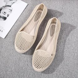 Damen-Sommersandalen, hohl, All-Match-Kunststoff, flache, lässige Schuhe mit weichen Sohlen 39 beige