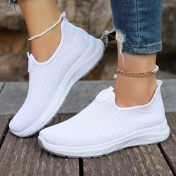 Bequeme Low-Top-Sneaker aus Stoff, atmungsaktive Slip-On-Sohle, weiche Schuhe, Innen- und Innensohle aus Stoff – Ganzjahres-, Freizeit- und Outdoor-Sportschuhe für Damen 36 weiß