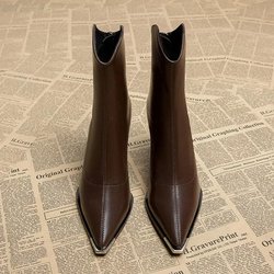Herbst und Winter High Heels mit Plüsch Sexy Damen Chunky Ankle Chelsea Stiefel Spitzschuh Reißverschluss Goth Pumps Schuhe Pendeln Square Heel Slim Stiefel 35