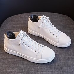 100 % echtes Leder, weiße Damenschuhe, modische High-Top-Sneaker, Damenschuhe, lässig, weich, atmungsaktiv 38 schwarz