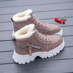 2024 Damen-Schneestiefel mit Samtfutter, hoher Schaft, dicke Sohle, vielseitiger Martin-Stil 38