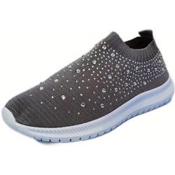 Slip-On-Sneakers mit Strass-Dekor für Damen – Bequeme, gestrickte Low-Top-Sneaker für lässiges Gehen im Fitnessstudio 40 grau