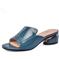 Sandalen Damen Mittelhoher Absatz Dicker Absatz Sommer Weiche Ledersandalen Und Hausschuhe Draußen Tragen Fischmaul Große Damenschuhe 35