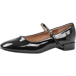 Where's That From Damen/Damen Minsk Lackleder-Ballettschuhe mit Schnallendetail und breitem, niedrigem Absatz 8 UK Wide schwarz