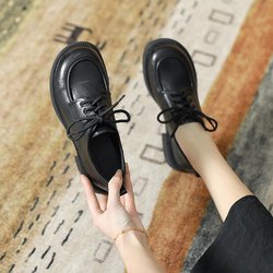 Loafer aus echtem Leder, flache Schuhe, Schlupfschuhe, vielseitige Schnürschuhe mit weicher Sohle, kleiner Lederschuh im britischen Stil für Damen 34 schwarz