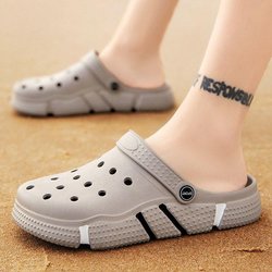 Paar Lochschuhe Anti-Rutsch Dicke Sohle Zehenumwickelte Strandschuhe Halbschuhe A Wort Sandalen Weibliche Sommerflut Männliche Sandalen 45 grau