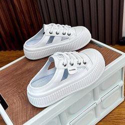 Damen Sommer Atmungsaktive Cutout Plateau Sneaker Slip On Pantoletten Hausschuhe Lässige Low Top Rückenfreie Wanderschuhe Geschlossene Zehenpartie Klobige Slides für Damen 39