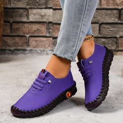 2022 neue Frühjahr Casual Frauen Schuhe Plattform Faulenzer 2022 Lace Up Leder Wohnungen Slip-On Mom Schuh 41 dunkelviolette