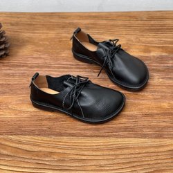 Handgemachte Rindsleder Einzelschuhe Retro runde Zehen weiche Sohle Mokassin lässige Lederschuhe 42 schwarz