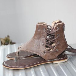 Damen Sandalen Vintage Sommer Damen Schuhe Gladiator Sandalen Flip-Flops Für Damen Strandschuhe Leder Flache Sandalias Mujer 40