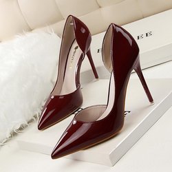 BIGTREE Mode Einfacher Feiner Absatz 10,5 cm High Heel Lackleder Spitz Sexy Dünner High Heel Einzelschuh 40 weinrot