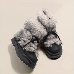 Warme Schneestiefel für den Winter für Damen, zum Schnüren, rutschfest, mit Kunstfell gefüttert, Stiefeletten, klobige Plateaustiefeletten aus Plüsch mit Kunstfell an der Wade, bequeme kurze Stiefel 39