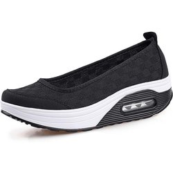 Mode Damen Shake atmungsaktive Mesh-Schuhe Slip-on Casual Platform Air Cushion Schuhe 40 schwarz
