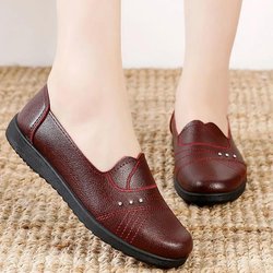 Damen Schuhe Frühling und Herbst Creme Weiche Segelschuhe Weiblicher Ort Im Alter Einzelne Schuhe 35 bordeaux