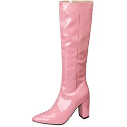Übergröße 44 45 46 Herbst Winter Neu Lackleder Spitzschuh Weiß Pink Rot Seitenreißverschluss Hoher Absatz Kniehohe Stiefel Tanzschuhe 46 rosa