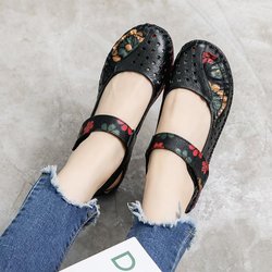 Echtleder-Schuhe für Damen, weiche Sohle, hohle flache Schuhe, Slip-on-Loafer für Damen, Vintage-Flats 40