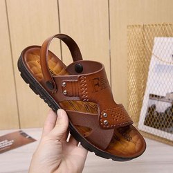 Strandsandalen Sommer Dual-Use-Herrensandalen und Hausschuhe Atmungsaktive wasserdichte Hausschuhe Herrenausflug Flip-Flops Papa-Sandalen 43 braun