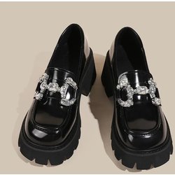 2025 Frühling Damen Loafer Britischer Stil Slipper Plateau Mary Jane Schuhe Mode Strasssteine Frau Japanische Jk Uniform Schuhe 33 schwarz