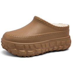 Hausschuhe für Damen und Herren, EVA, wasserdicht, warm, bequem, flauschiges Plüschfutter, zum Reinschlüpfen, für Zuhause, Plateau-Clogs, Schuhe für drinnen und draußen 36-37 braun
